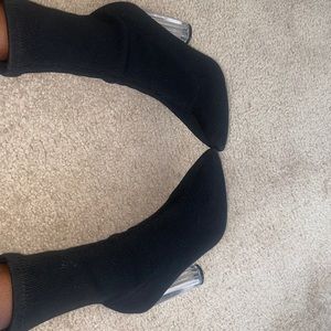 Black Fabric Block Heel Booties